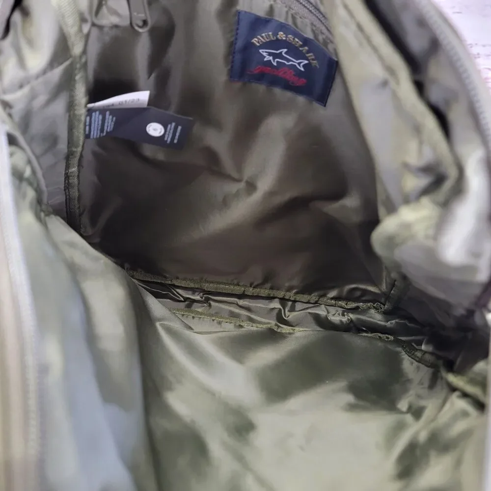 Paul & Shark Khaki Green Mens Bag Zipper Embroidered Casual Travel NWOT